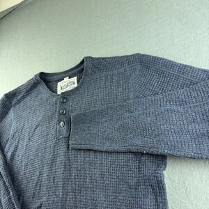 Schott Bros Sweater Men's M Blue Wool Thermal Waffle Knit Henley Pullover Layer